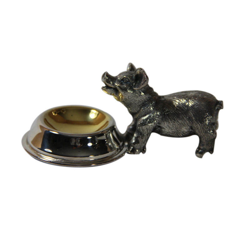 Silver Plated Pig Salt Cellar with Spoon