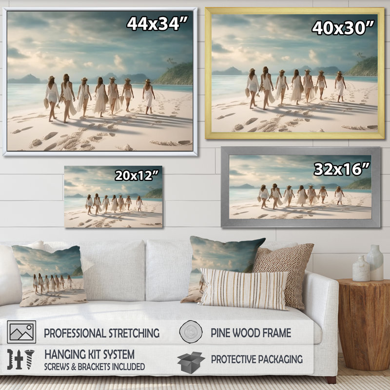 «Tropical Bliss Woman Spring Beach Celebration», reproduction sur toile, H 16 po x l 32 po x P 1 po, Cadre flottant noir