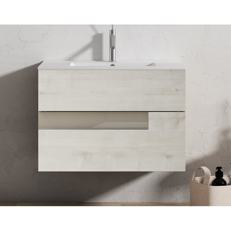 Malika 40'' Single Bathroom Vanity with Ceramic Top, Abedul/Tortora