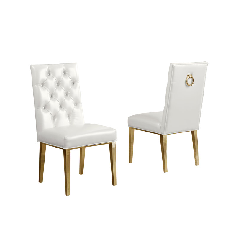 Carnahan Button Tufted Parsons Chair, Gold, White