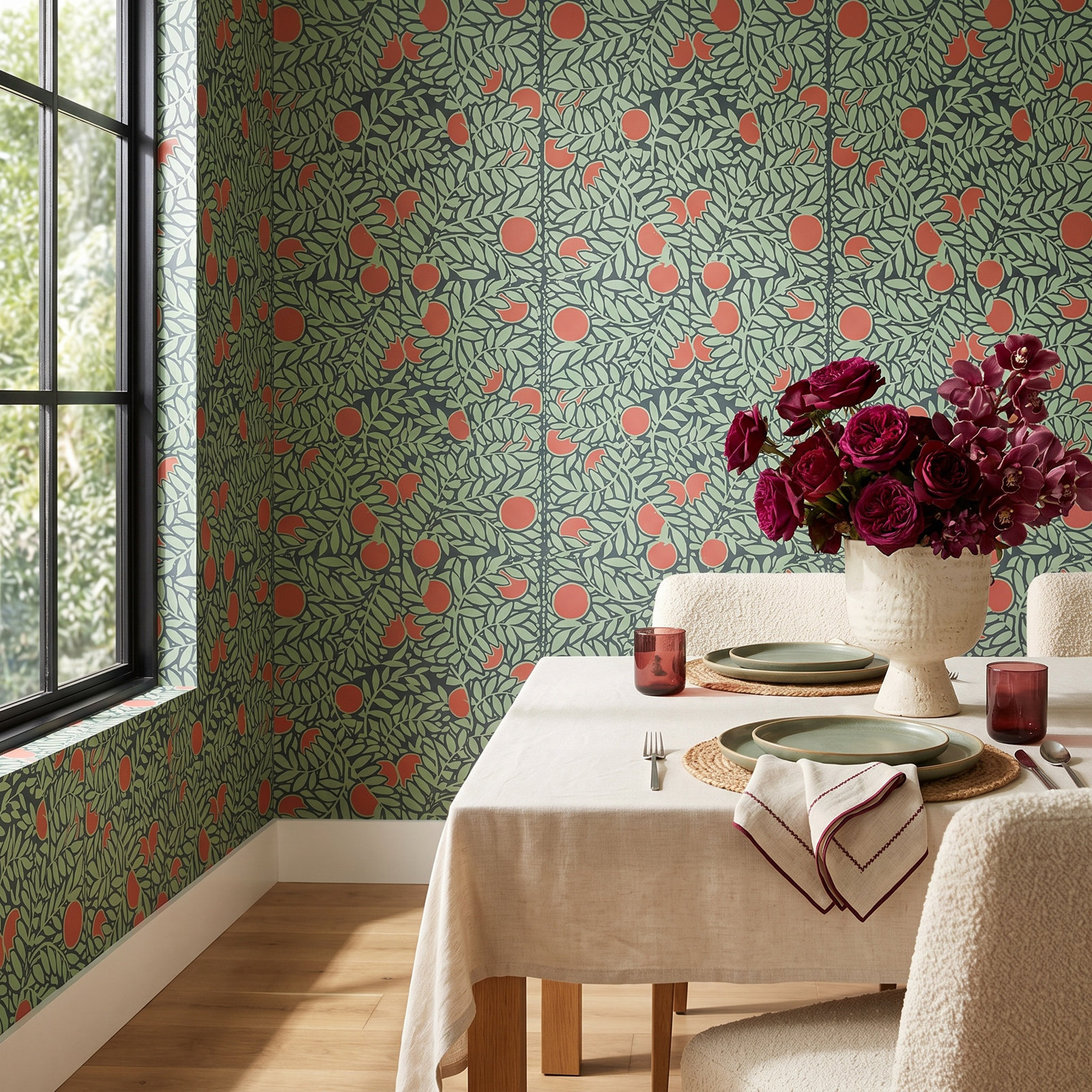 Signature Self-Adhesive Wallpaper, Mint Coral, Non-pasted, Paper