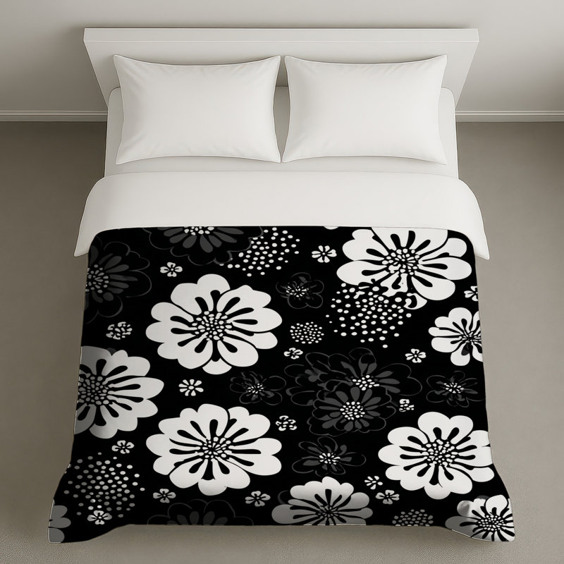 Housse de couette à motif floral Boho Boho, Housse de couette pour grand lit, Black Floral