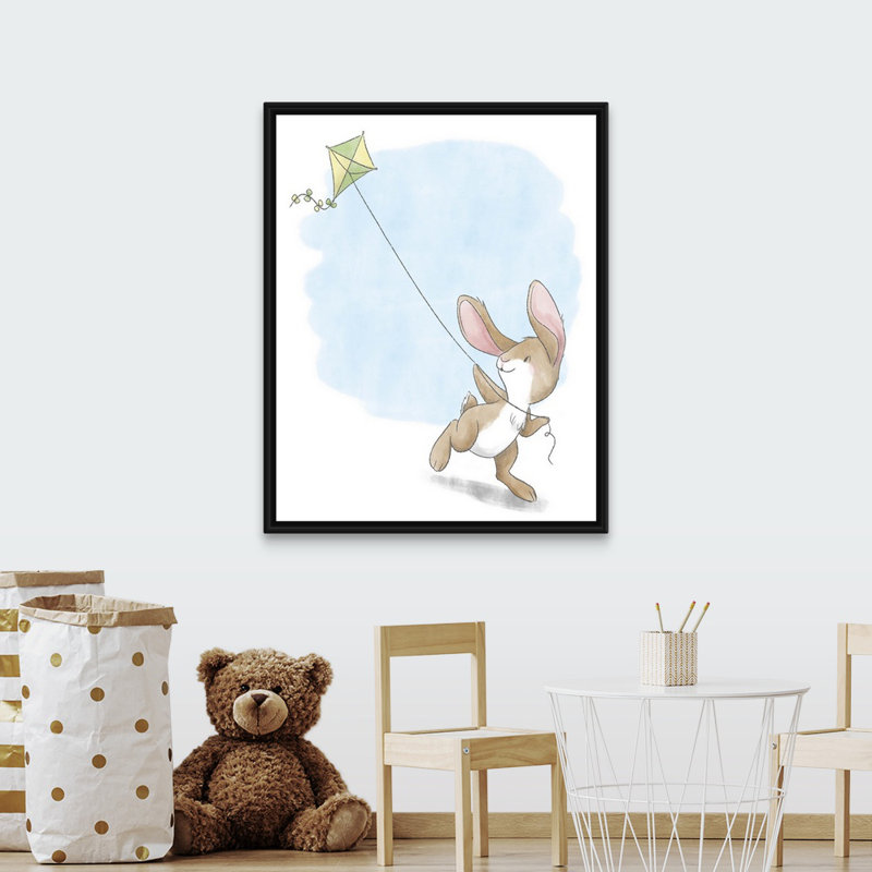 « flying a cerf », impression Little Bunny, H 45 po x l 36 po x P 1,75po, Cadre pour toile flottant noir