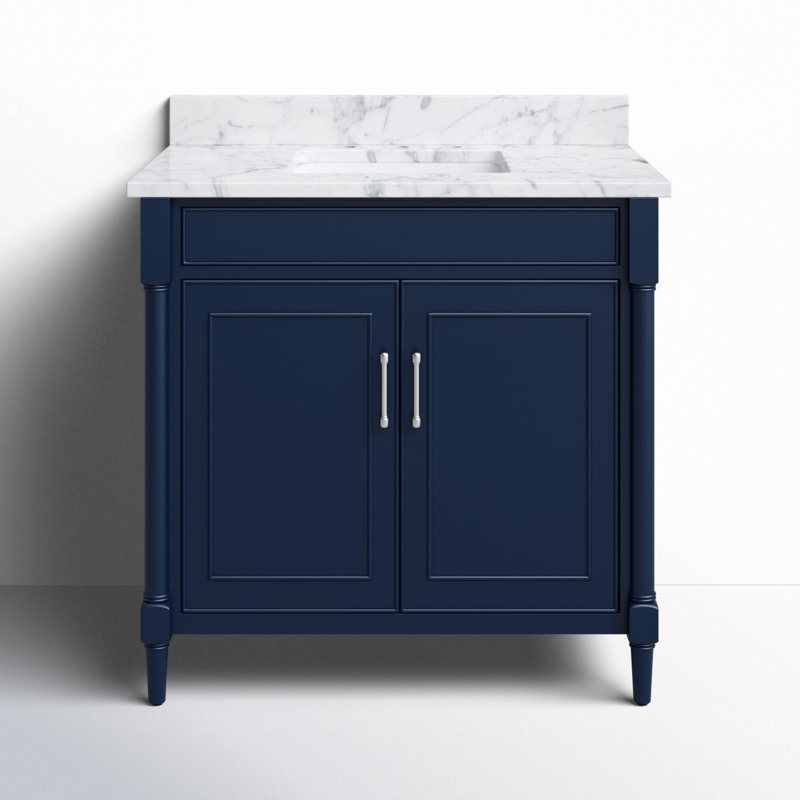 Navy Blue Single Bathroom Vanity with Carrara Marble Top