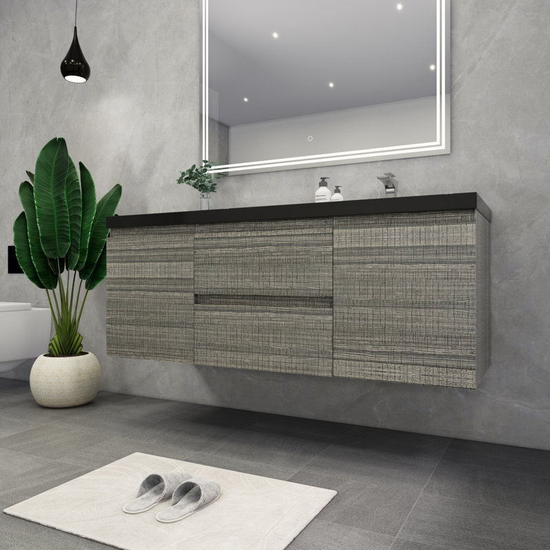 Ensemble de meuble-lavabo mural simple 60 po Castin, Gris cendre lustré