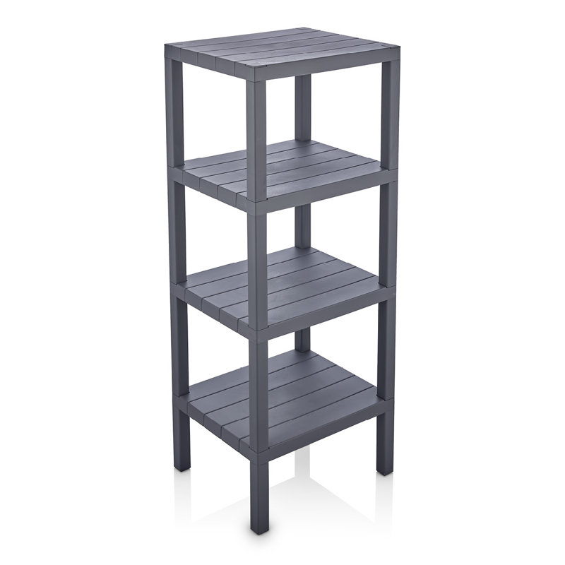 Plastic Modular Shelf Unit 4 Tiers, Grey, 38.58" H x 12.99" W x 15.15" D