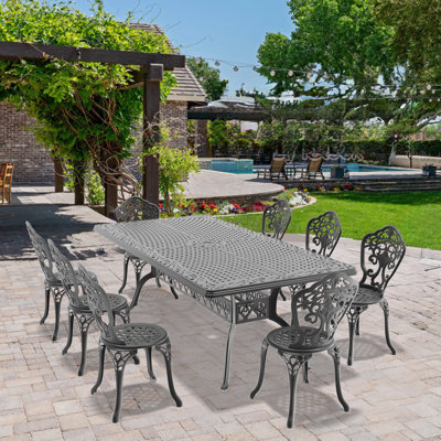 Set Of All-Weather Cast Aluminum Dining Furniture Set With Black Frame, Outdoor Dining