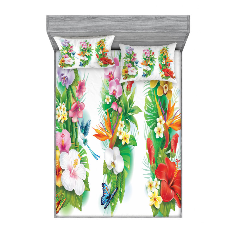 Microfiber Floral Sheet Set, Queen Sheet Set with Fitted Sheet