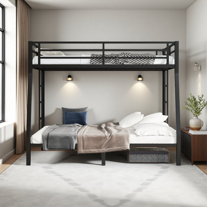 Lit superposé au-dessus de grand lit double en métal pour les adolescents et les adultes, peu encombrant / sans bruit de sommier