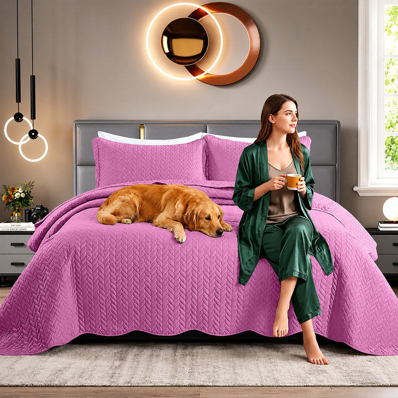 Embossed Microfiber Quilt Coverlet Set, Twin ( 66 Inc x 86 Inc ), Purple
