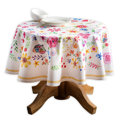 Floral 100% Cotton Round Tablecloth