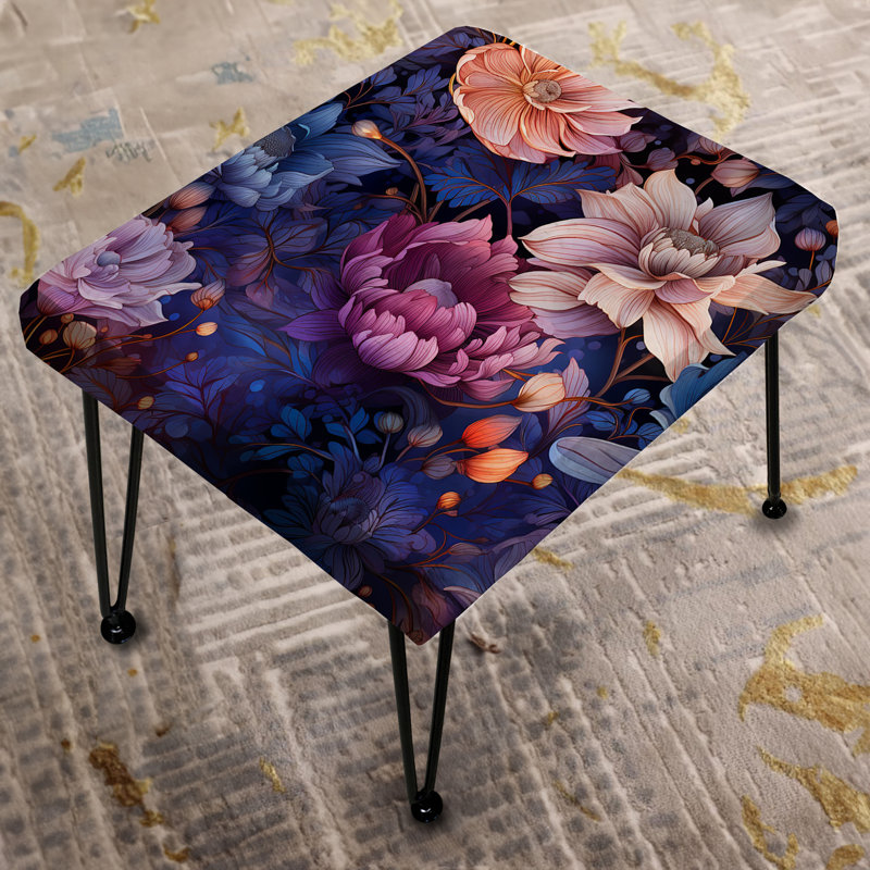 Repose-pieds rectangulaire céleste avec pivoines bleues Stellar Pure