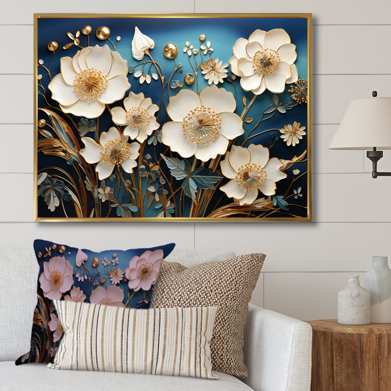 Souvenirs de coquelicots, rêves de fleurs, Cadre flottant doré, H 16 po x l 32 po x P 0,5 po