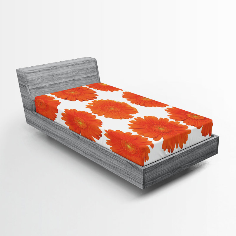 Drap-housse orange Ambesonne, Floral orange, Drap-housse pour lit simple TG