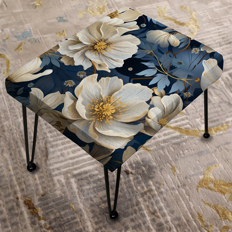 Motif floral beige et bleu campagnard - Repose-pieds rectangulaire floral