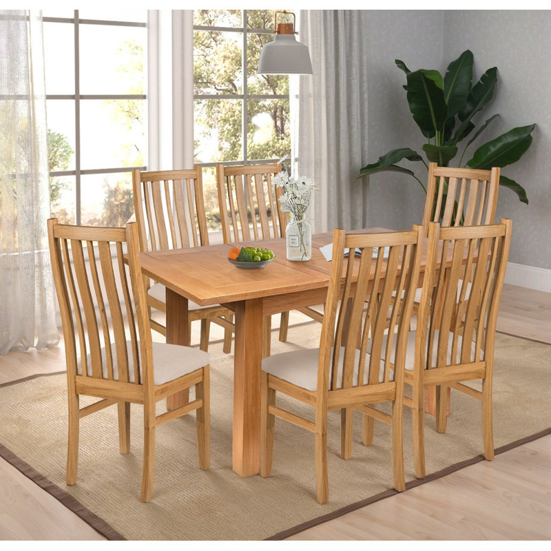 Sorrento 6 - Person Extendable Solid Oak Dining Set, Beige/Brown