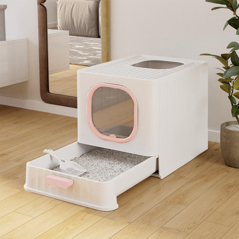 Waycross Plastic Standard Cat Litter Box with 2 Entry Doors, Pink