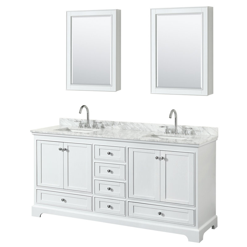 Ensemble de meuble-lavabo double 72 "avec miroir Deborah, Blanc, Chrome poli