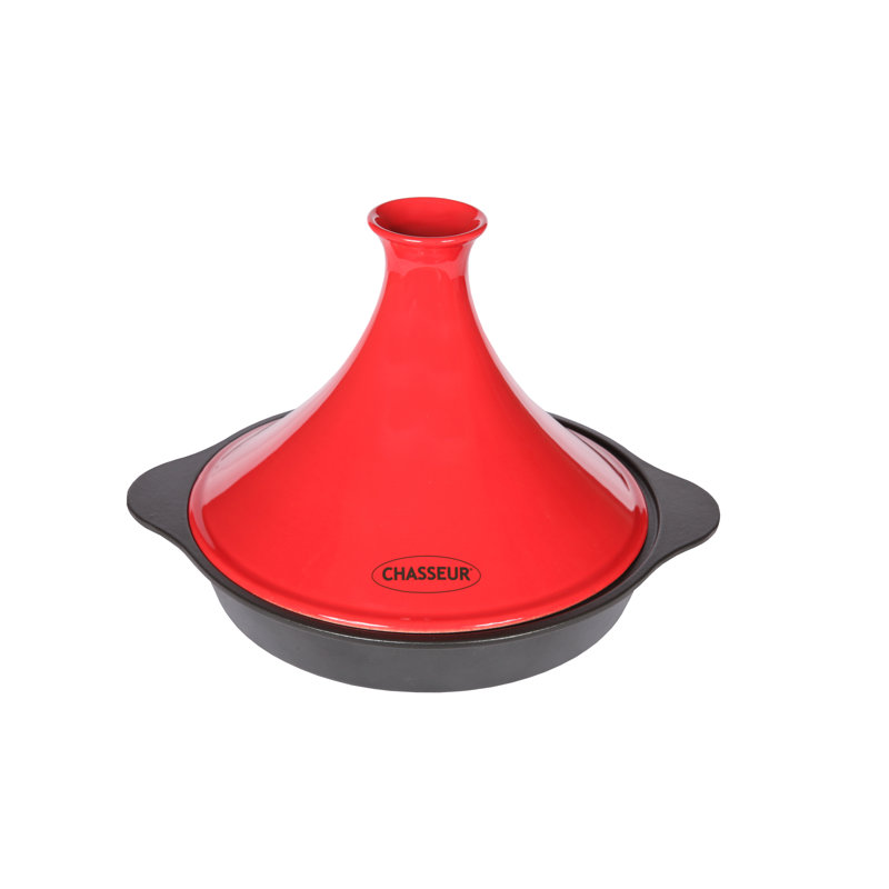 Red French Enameled Cast Iron Tajine with Ceramic Cone Lid