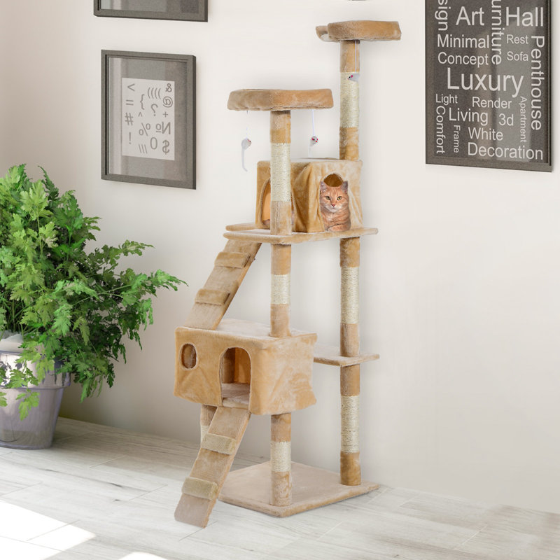 Northborough Cat Tree, Cream, 170cm H x 50cm W x 50cm D