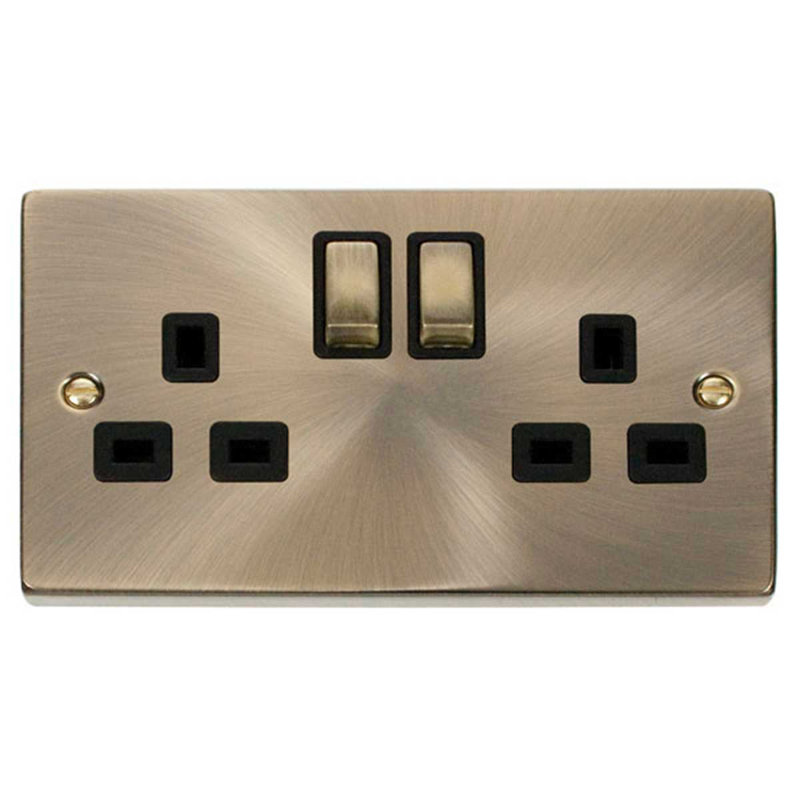  Antique Brass 2 Gang 13A Ingot Twin Double Switched Plug Socket