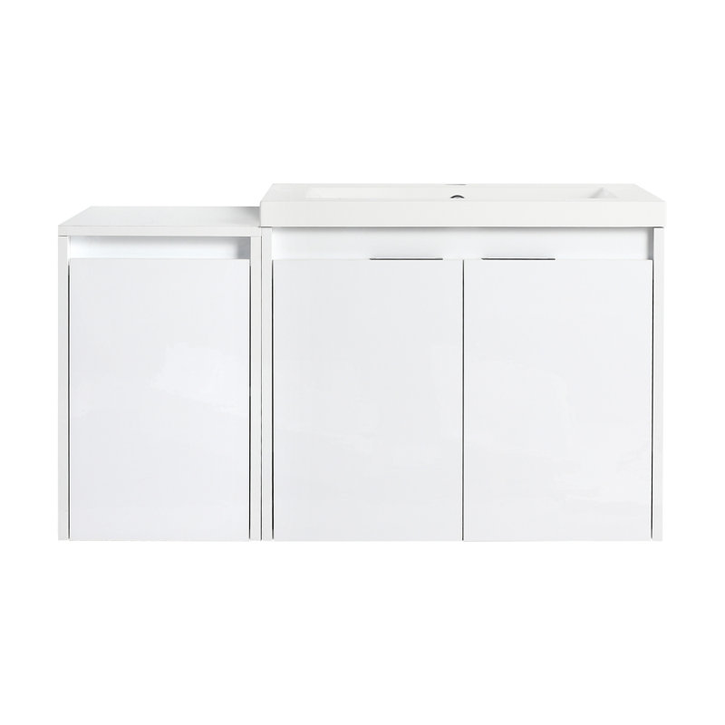 Meuble-lavabo de 36 po avec lavabo en résine, 2 portes à fermeture douce et 1 armoire latérale, conception à fixation flottante, contreplaqué (emballage KD)