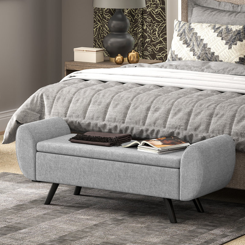 132cm Wide Solid Colour Storage Ottoman, Dark Grey
