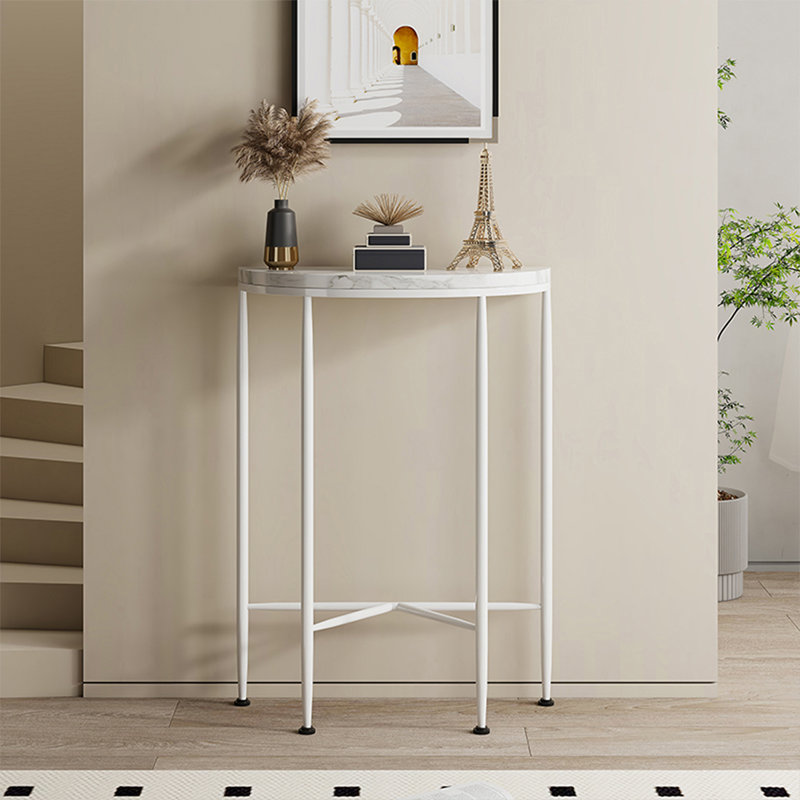 Planche de bois blanc + imitation marbre avec console demi-cercle en métal
