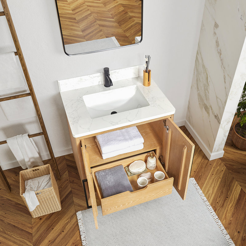Langosta 30 Free Standing Single Bathroom Vanity with Top, Washed Ash Gray