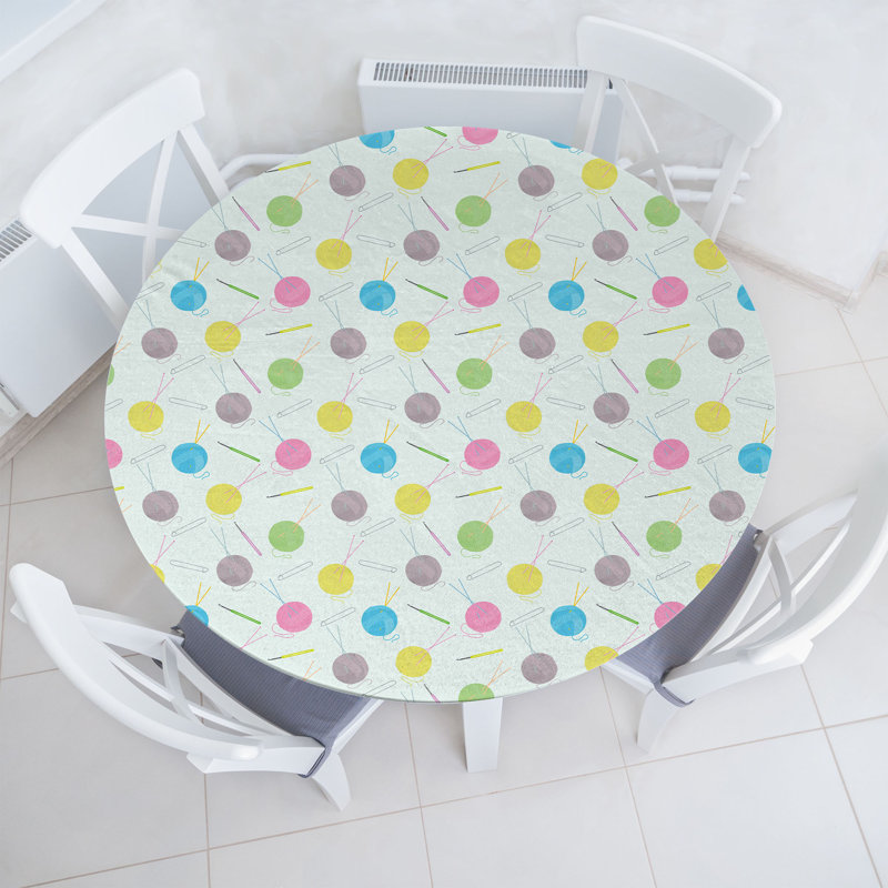 Ambesonne Retro Fitted Round TableclothMulticolor 81897, 64.17" Round