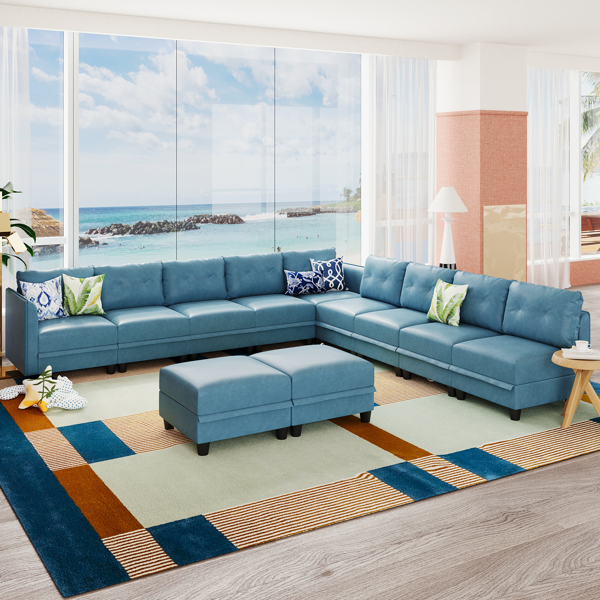 Ebern Designs Edorta 137" Wide Right Hand Facing Modular Sectional with ...