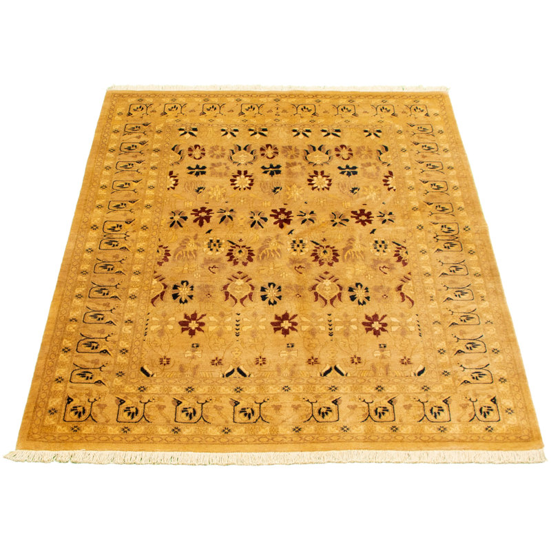 Tapis unique en laine noué à la main kaki clair nouvel âge pako 4 pi 7 po x 6 pi 6 po New Age