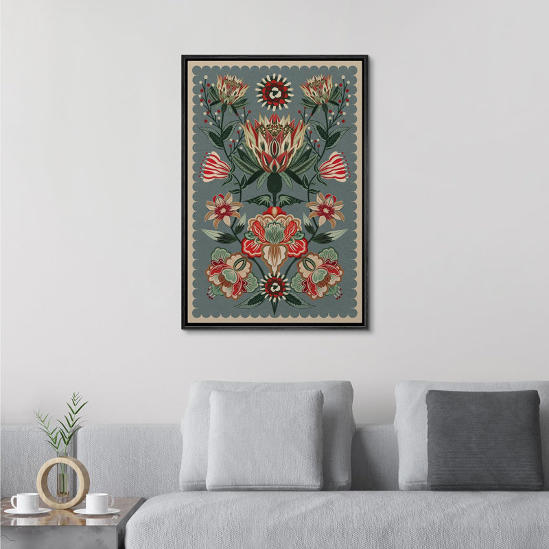 "Vintage Green Flower Bouquet Illustration" sur, Cadre flottant noir, H 36 po x l 24 po