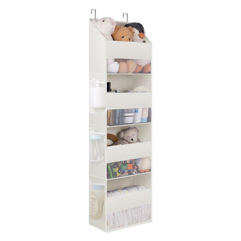 Rangement mural à 4 tablettes au-dessus de la porte, fixation murale, rangement grande capacité avec pochettes de fenêtre transparentes pour les chiffons, les couches, les jouets pour enfants, etc.
