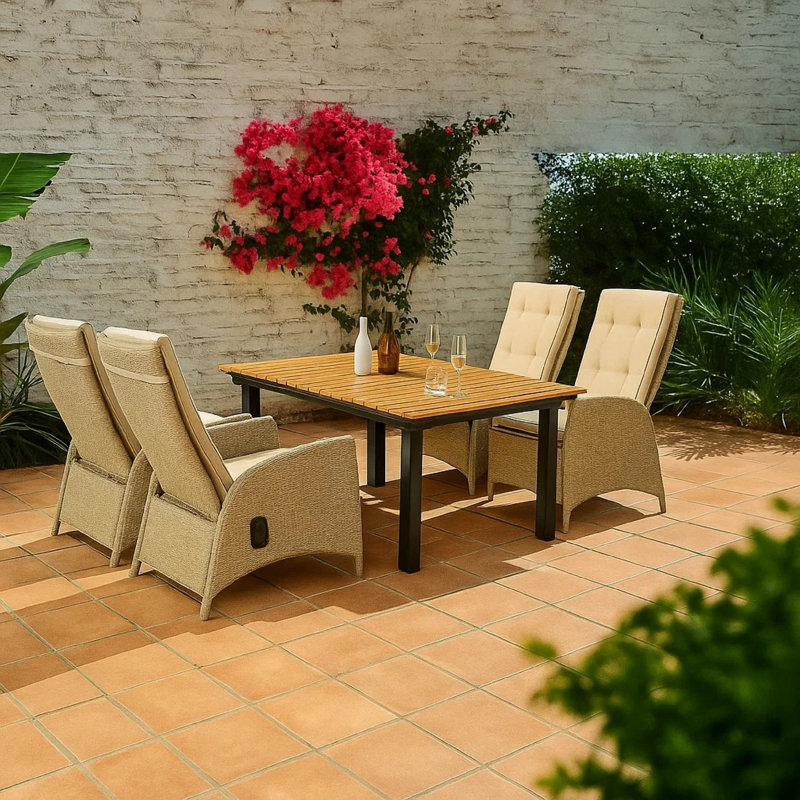 Ensemble de salle à manger d'extérieur 5 pièces Ankia, 4 chaises inclinables, beige, table de 62 à 84 pouces, 4