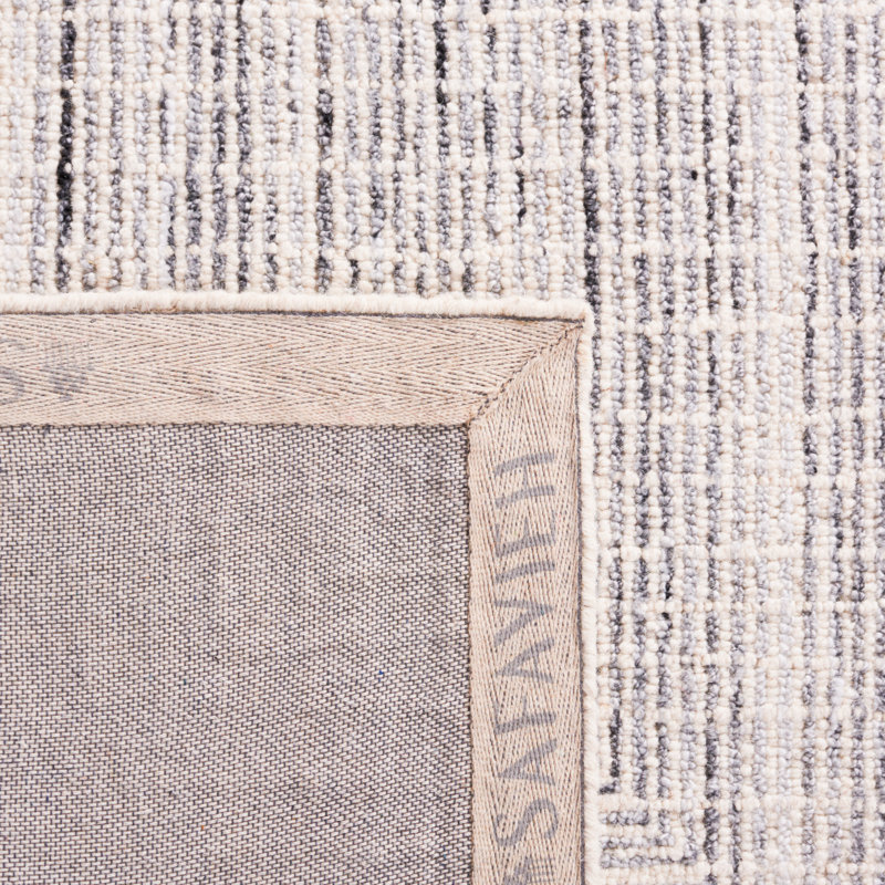 Tapis en laine / coton touffeté à la main abstrait en ivoire / noir, Rectangle de 5 pi x 8 pi