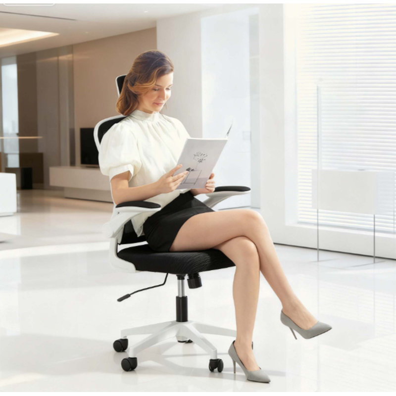 Chaise de bureau en filet, chaise de bureau ergonomique avec accoudoirs rabattables