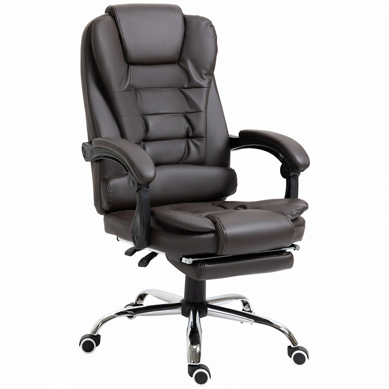 High Back Executive Office Chair, PU Leather Computer Chair With Retractable Footrest, Lumbar Support, Padded Headrest And Armrest