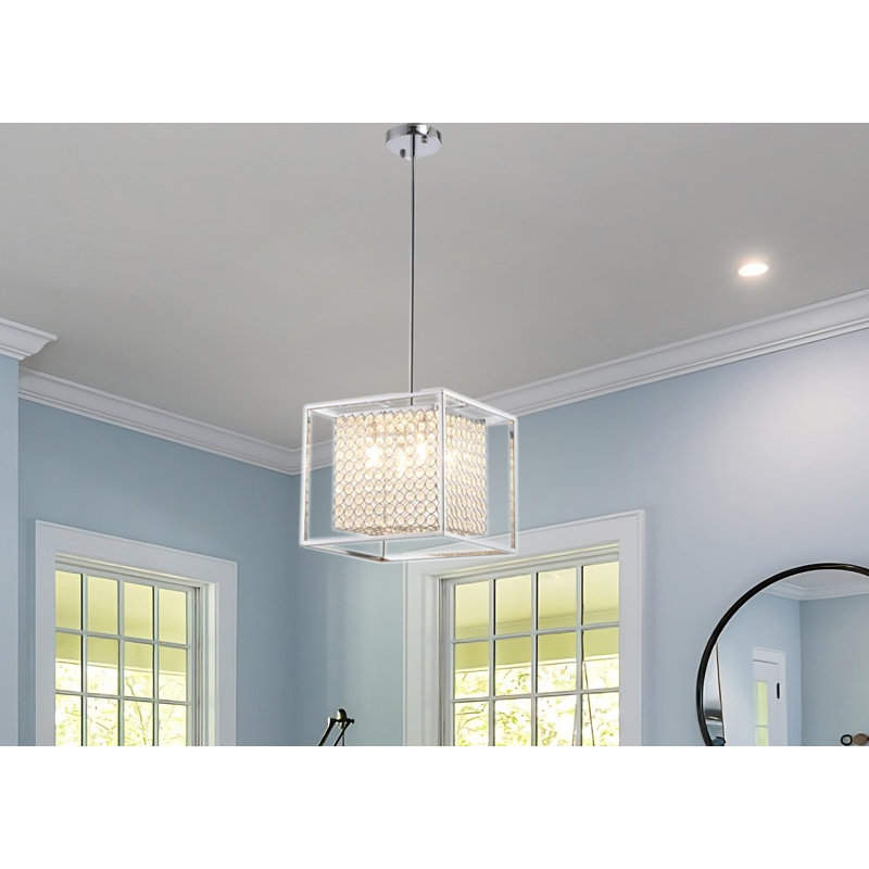 Medinger 4 - Light 12-Inches Square Metal Pendant with Crystal Accents