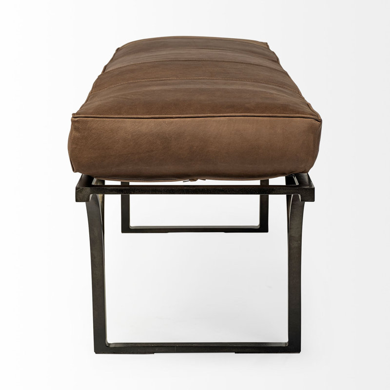Magnolia Upholstered Bench, Caramel Genuine Leather