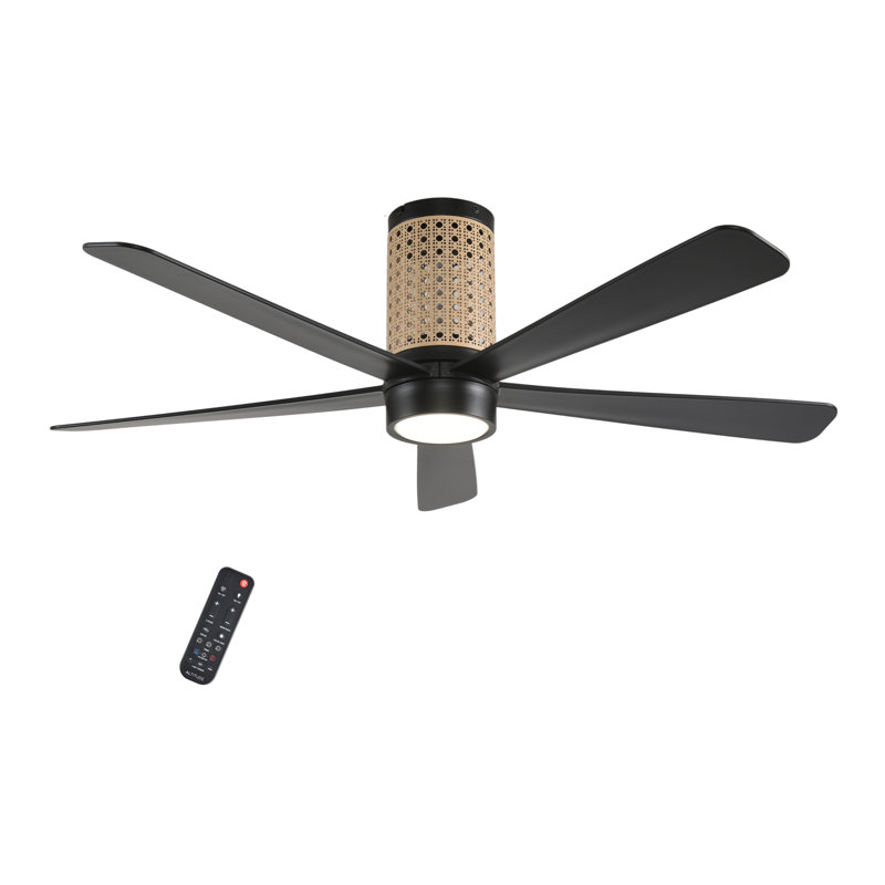  Ventilateur de plafond intérieur / extérieur à DEL 52 po avec lumière verticale et télécommande Kasper Kasper, Noir mat/brun