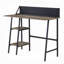 Bureau d'écriture rustique en chêne et noir à 2 tablettes avec base en forme de H