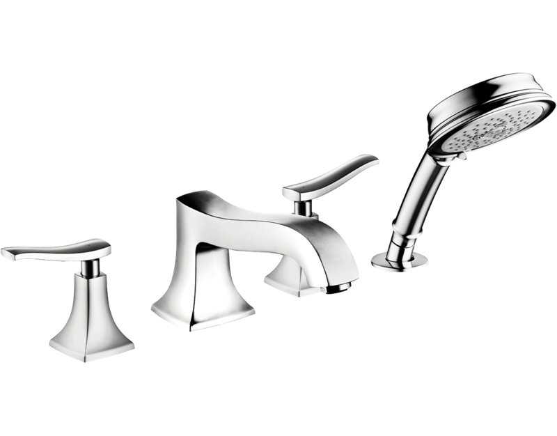 Garniture de robinet de baignoire romaine à fixation sur plateau à poignées doubles avec inverseur et douche à main Metris C