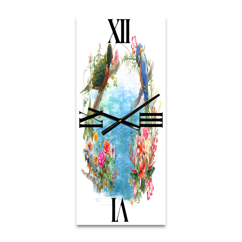 Horloge murale oiseaux et fleurs au bord de l'eau, Grand
