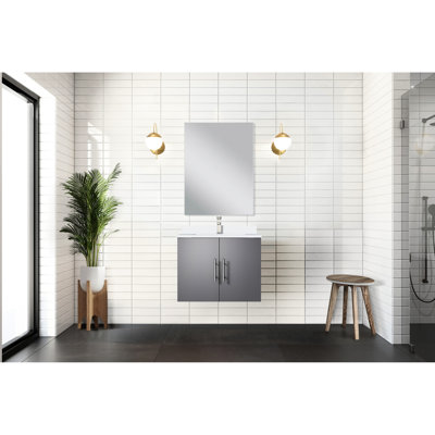 Meuble-lavabo gris foncé l 24 po x P 22 po avec comptoir en quartz blanc et miroir de 18 po à fermeture douce et spacieuse, teinture alcaline