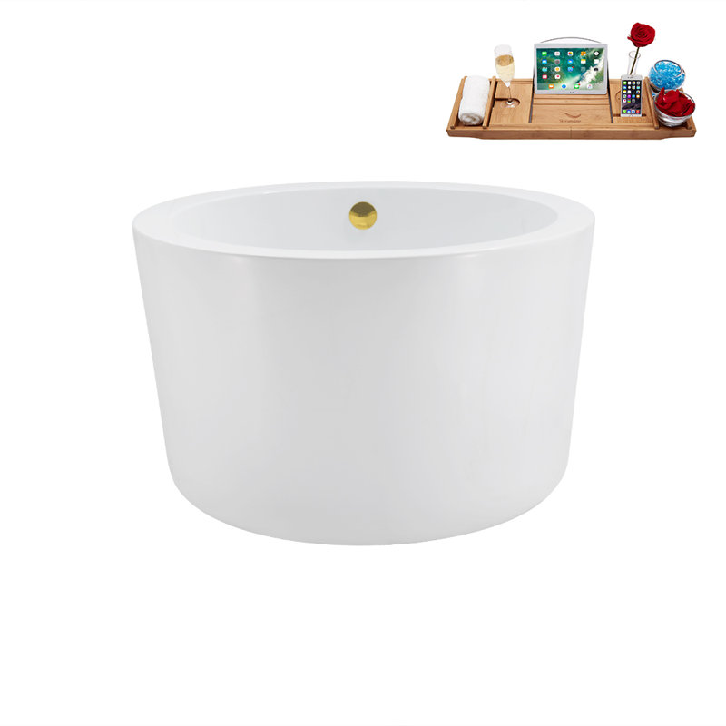 41.1'' x 41.1'' Freestanding Soaking Acrylic Bathtub, Matte Oil Rubbed Bronze