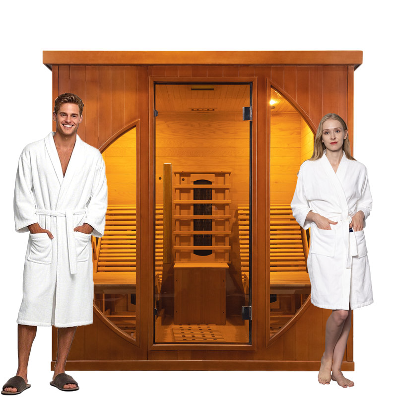 Sauna infrarouge à spectre complet pour 2 personnes Hylivesaunas, sauna de luxe en bois avec luminaire inclinable, sauna intérieur en cèdre rouge canadien, 3400 W avec 10 chauffages, haut-parleur, éclairage, barre d'oxygène