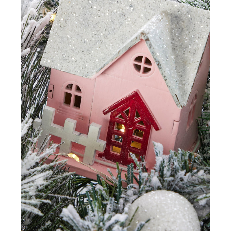 Snowy Cottage 60in Mantel Swag Pre-Lit with 70 LED Fairy Lights B/O