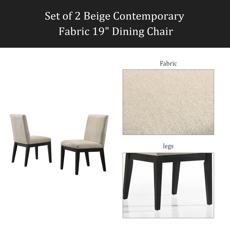 Ensemble de 2 chaises de salle à manger contemporaines en tissu 19 po