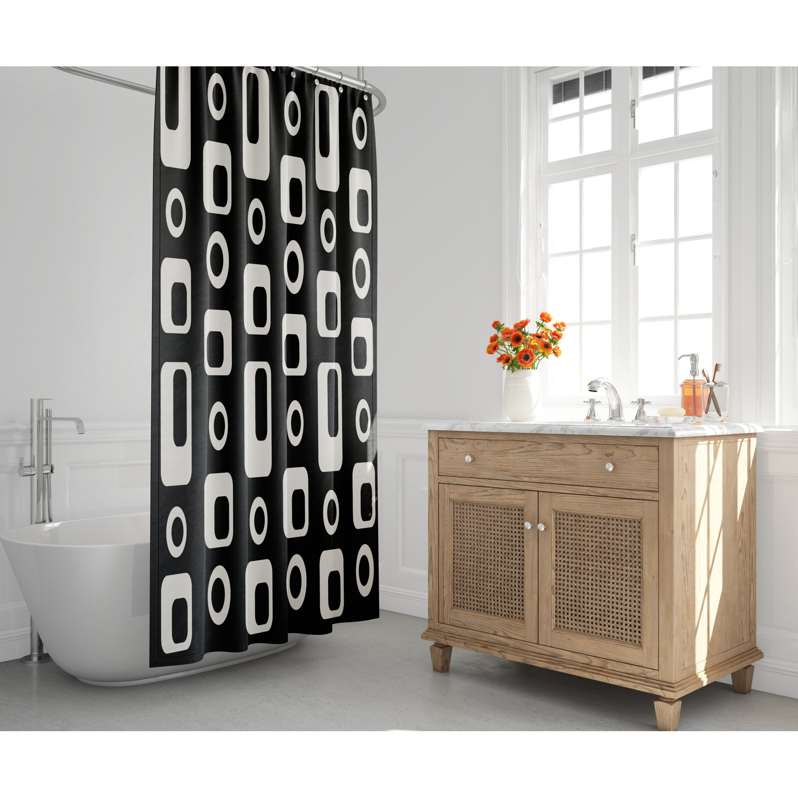 Mette Mid-Century Shower Curtain, Black